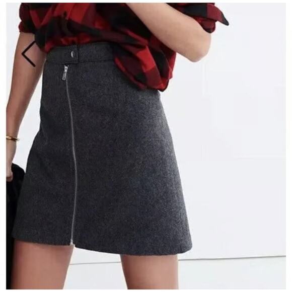 Madewell Wool Blend Mini Skirt High Rise Studio Zip Womens Gray Neutral SZ 2 - Picture 1 of 8